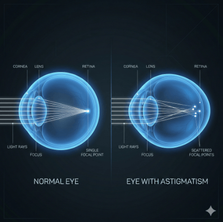 Two eyes, one with and one without astigmatism