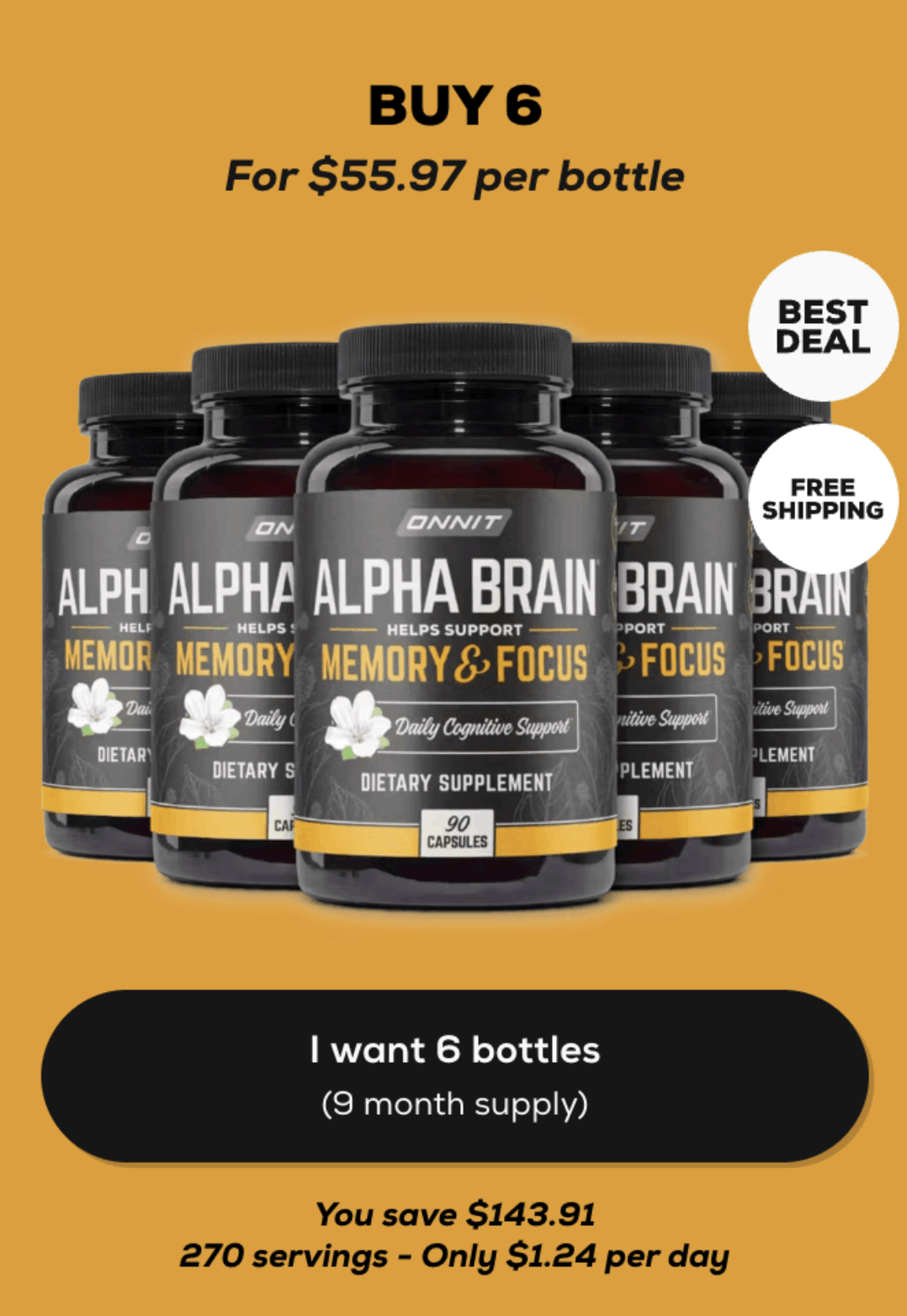 alpha brain 180 day supply
