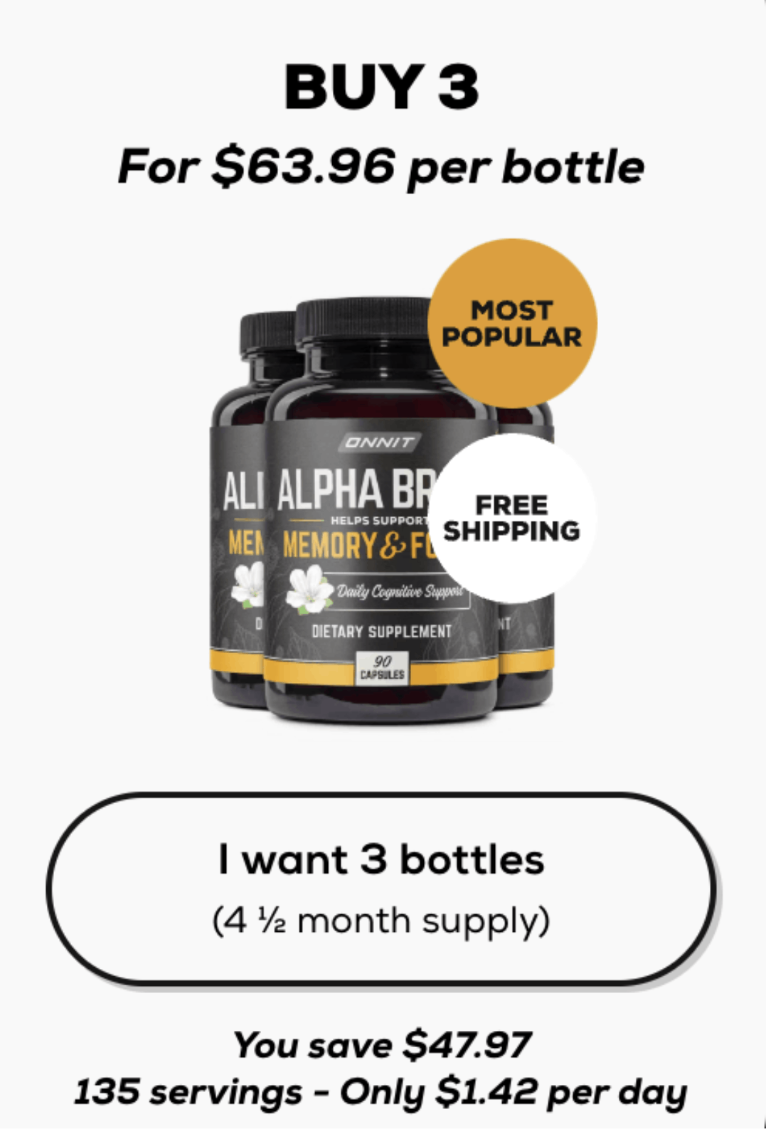 alpha brain 90 day supply