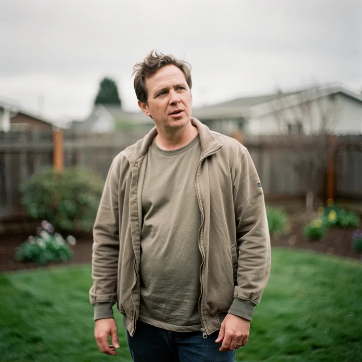 Photo of reviewer David Anderson standing near his backyard patio in Talent, Oregon