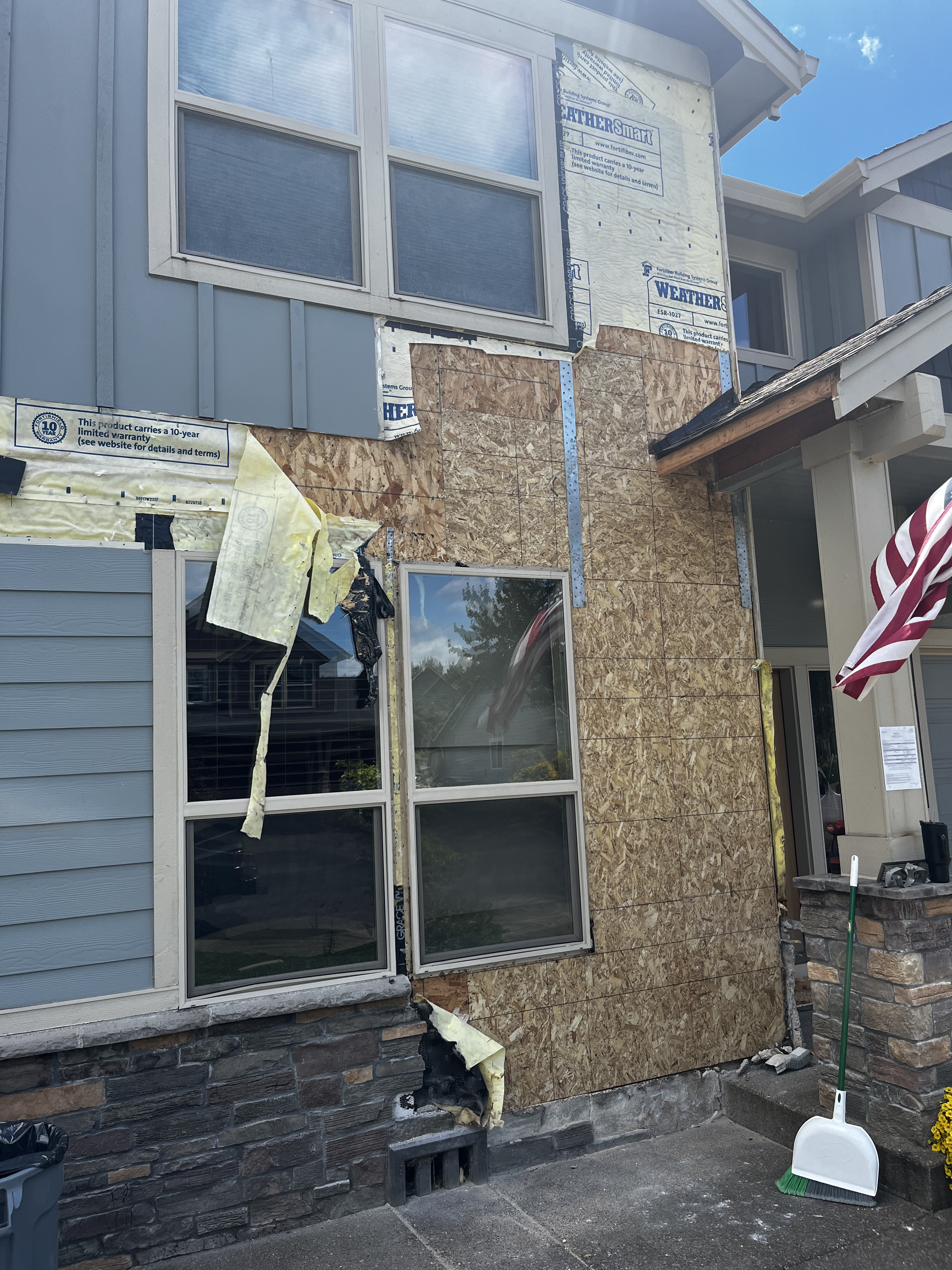 Repaired exterior sheathing after water damage