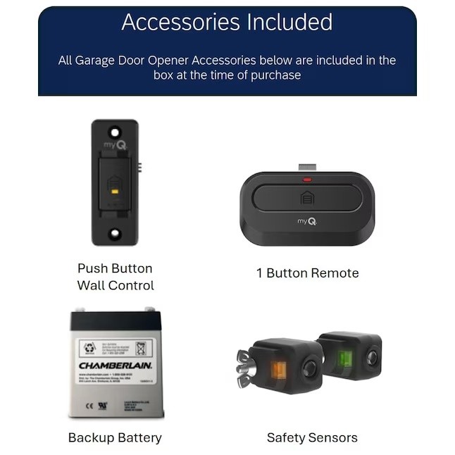 Included one-button remote, wall control, backup battery and safety sensors