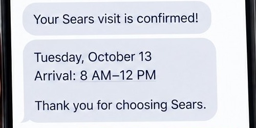 Text message confirming a Sears visit