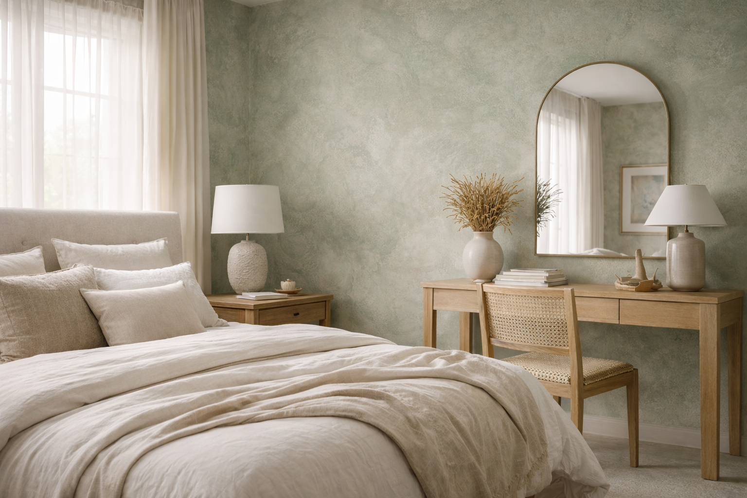 Venetian plaster bedroom walls luxury home Palm Beach