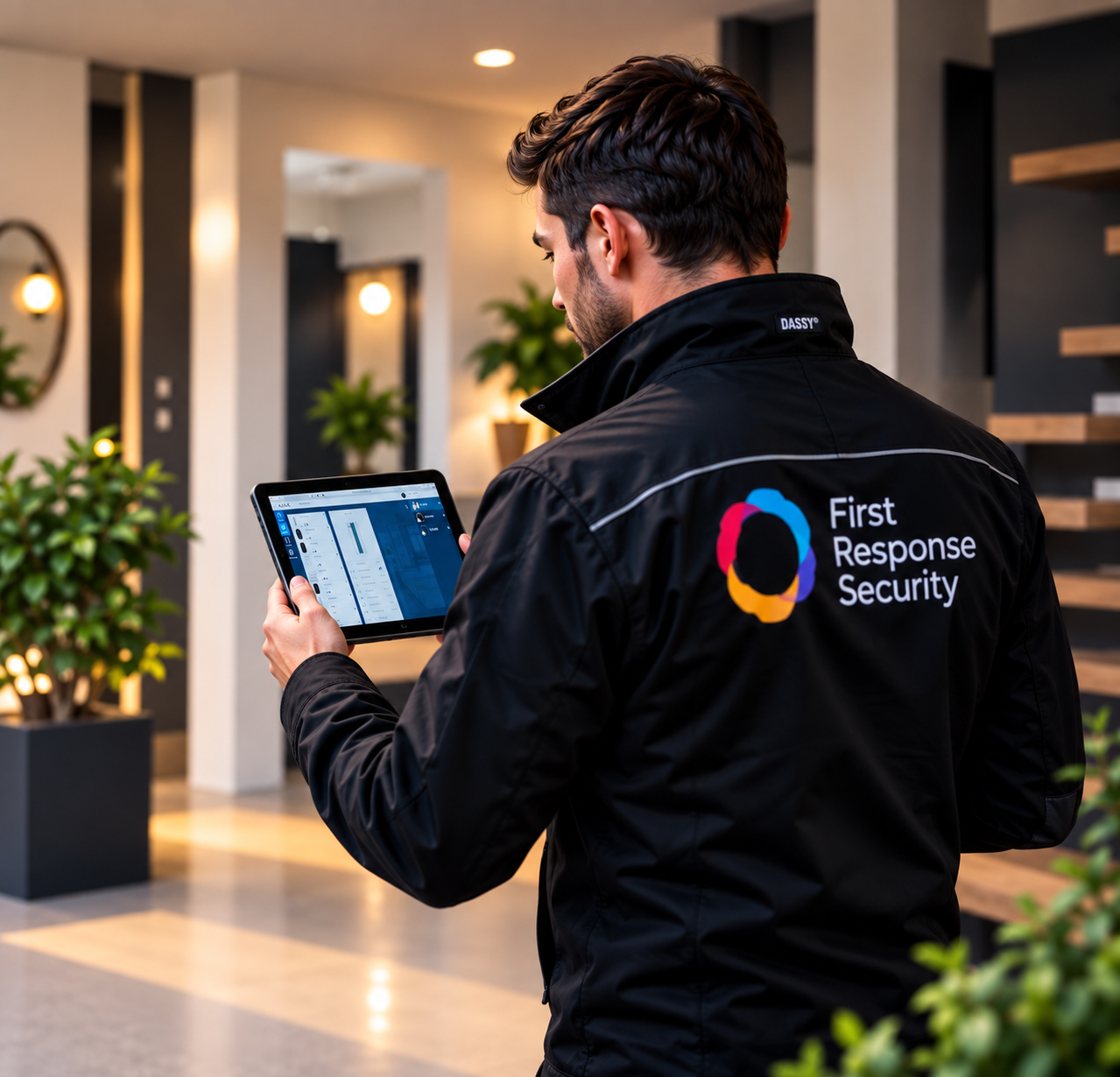 FRS-specialist voert Security Scan uit met tablet