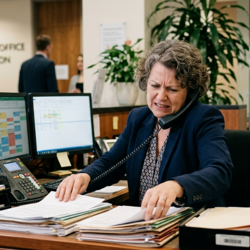 stressed receptionist while doing different task stressed receptionist while doing different task