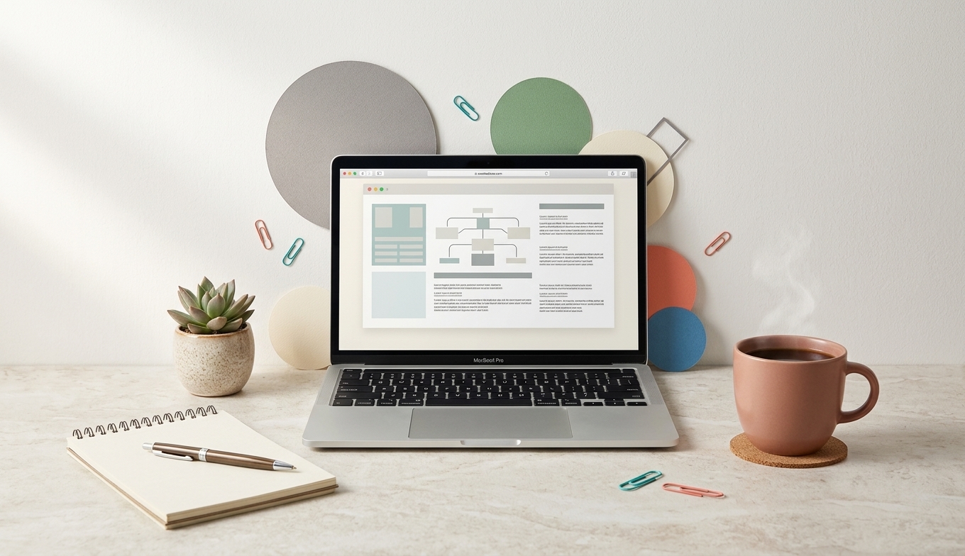 Laptop showing AI-generated prospect research template in a professional workspace