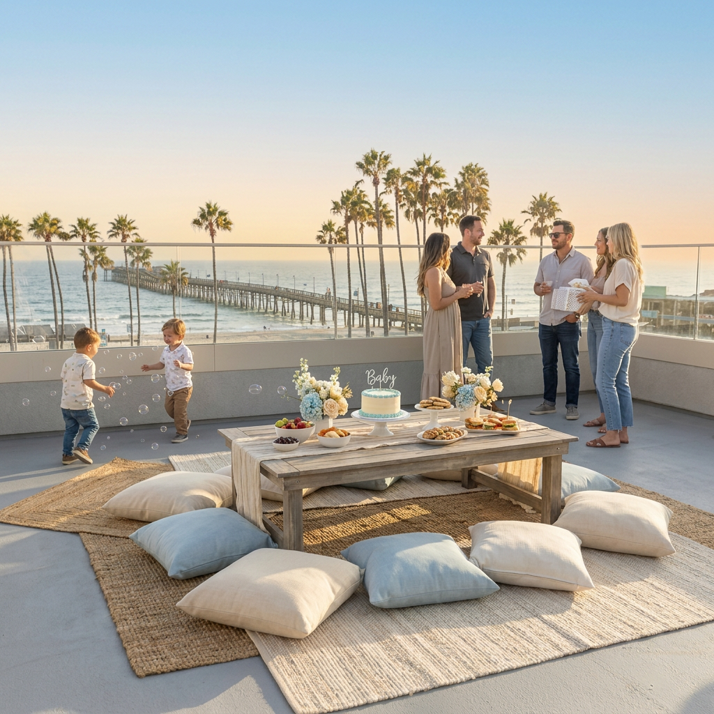 Cocktail perimeter setup on the rooftop