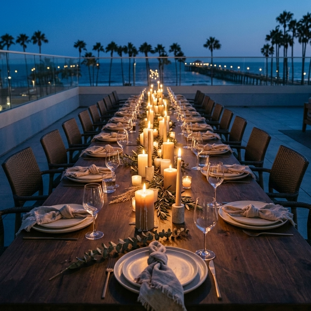 Cocktail perimeter setup on the rooftop