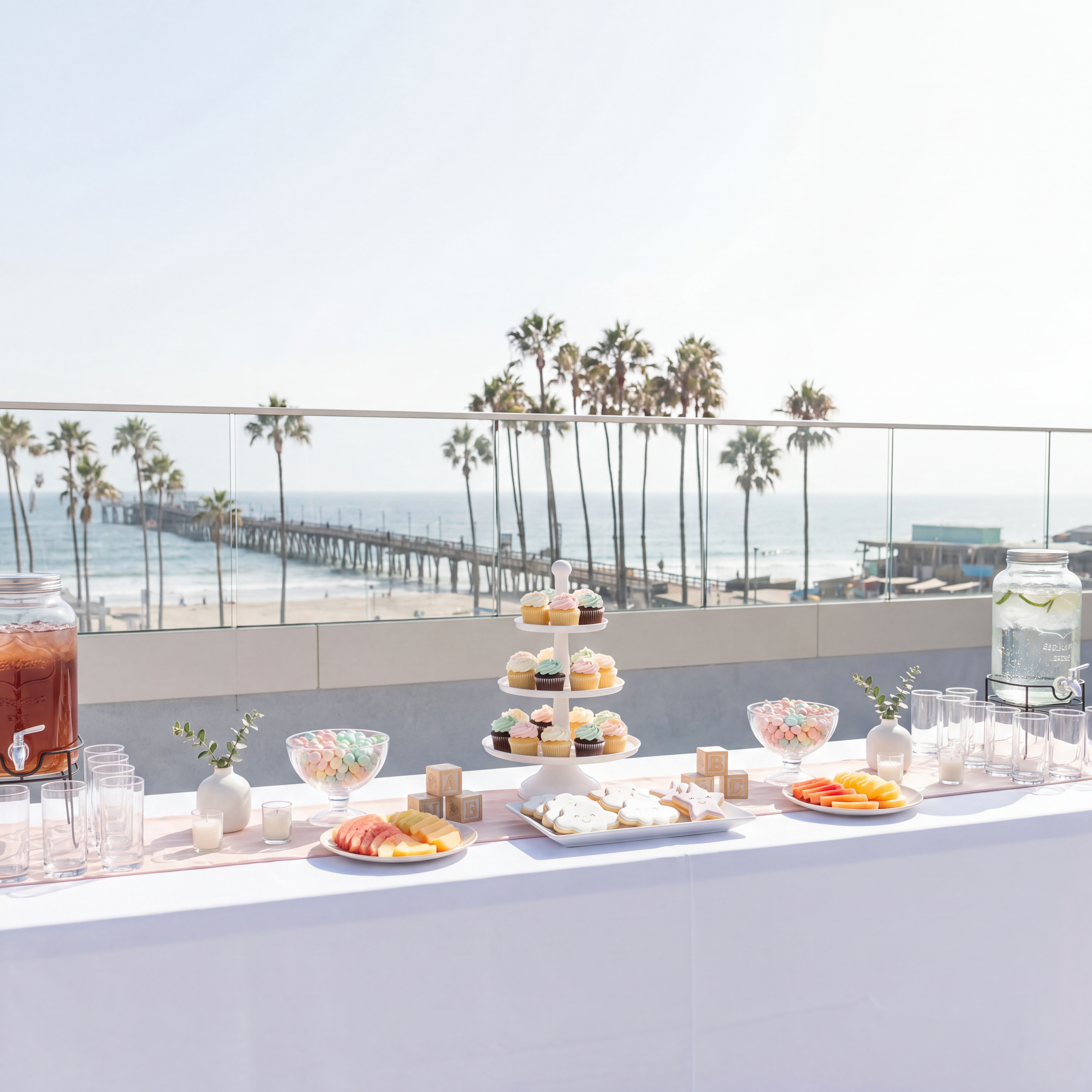 Cocktail perimeter setup on the rooftop