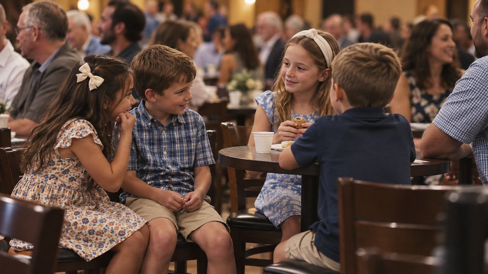 Kids sitting together at a table during a Sunday gathering at The Village Church