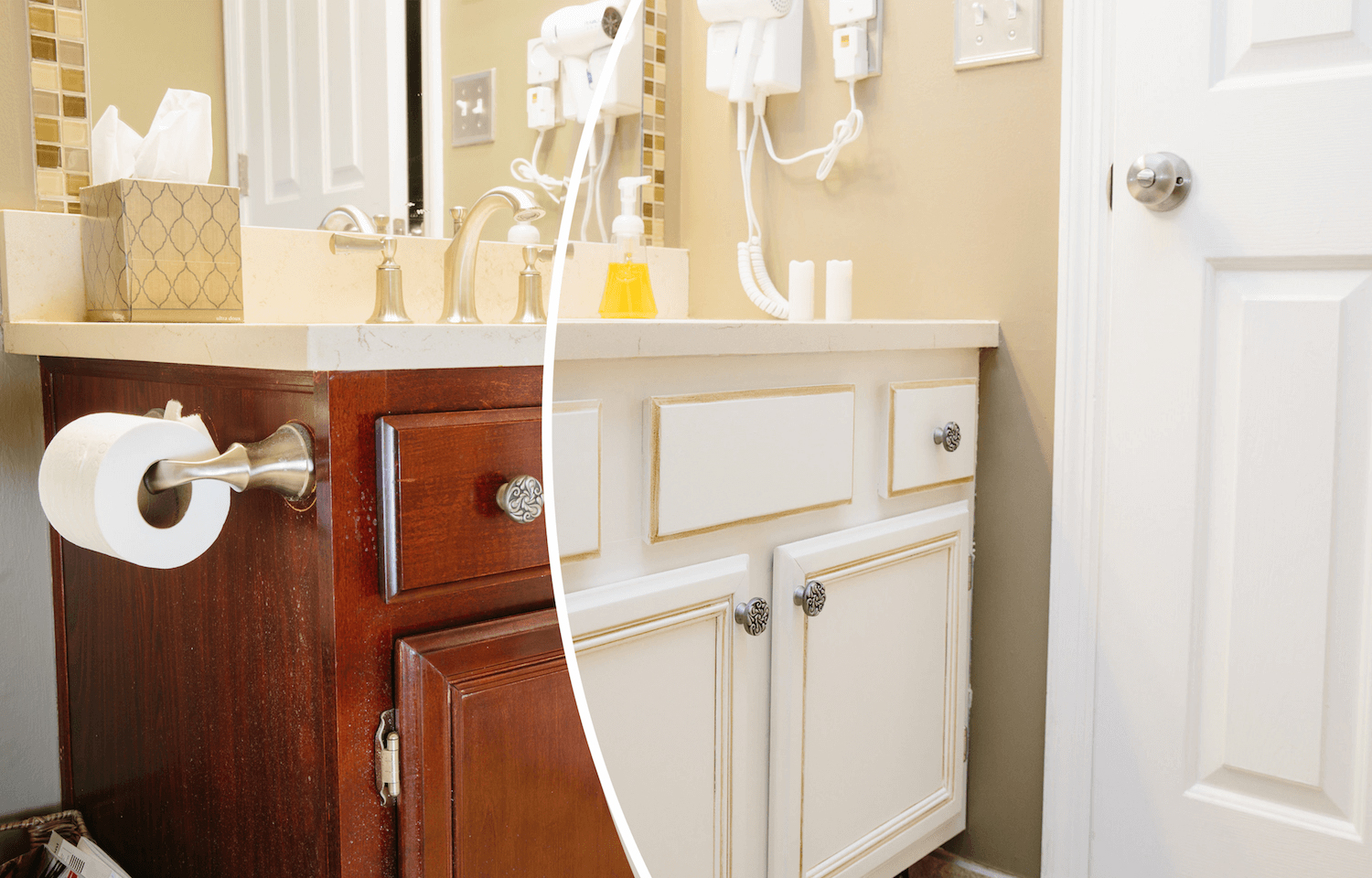before and after bathroom cabinet painting
