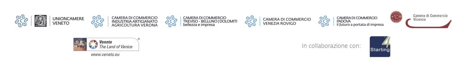 Unioncamere del Veneto; Camere di Commercio di Verona, Treviso-Belluno Dolomiti, Venezia Rovigo, Padova, Vicenza; Veneto The Land of Venice. In collaborazione con Starting4.