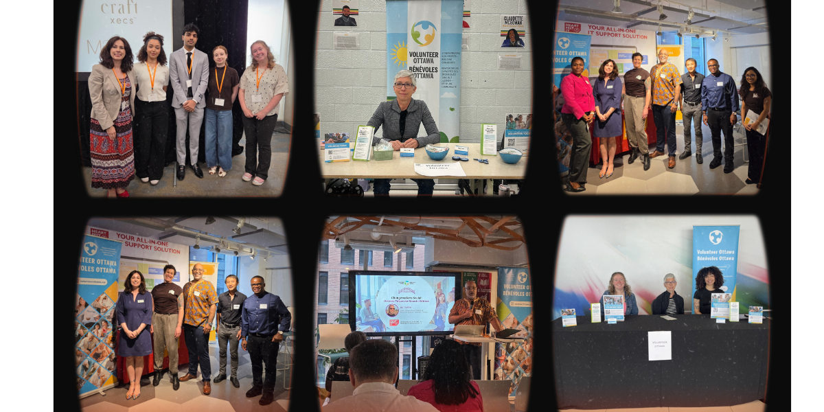 Collage of six photographs showcasing activities and participants at a "Volunteer Ottawa" event.