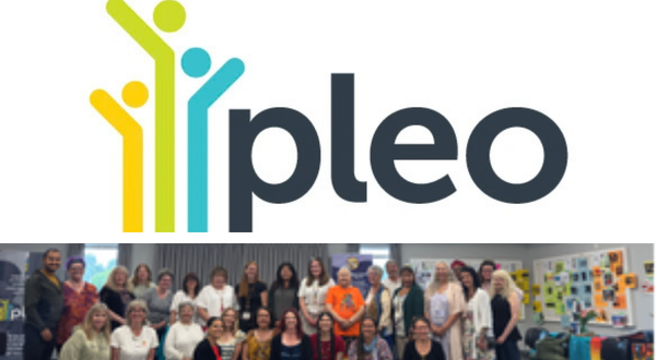 PLEO logo above a group photo of staff and community members gathered together, representing Parents’ Lifelines of Eastern Ontario and its community support services.