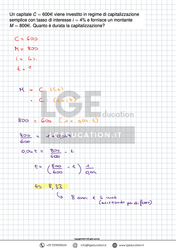 Esercizio Matematica Finanziaria