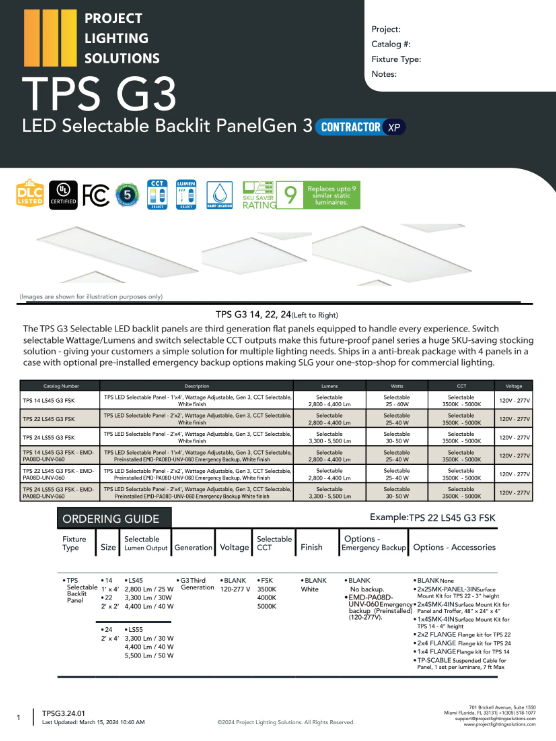 Lighting Specsheet: Selectable Backlit Panel
