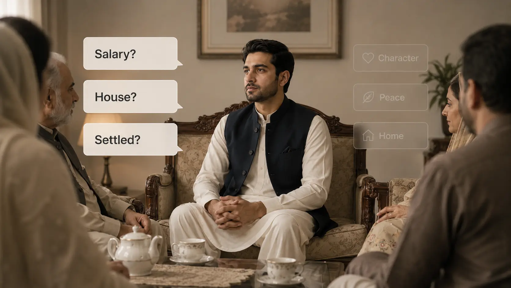 Rishta meeting — Pakistani brother in formal setting