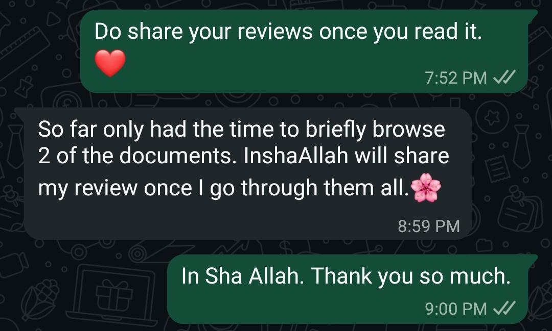 Reader testimonial after reviewing two documents from the bundle