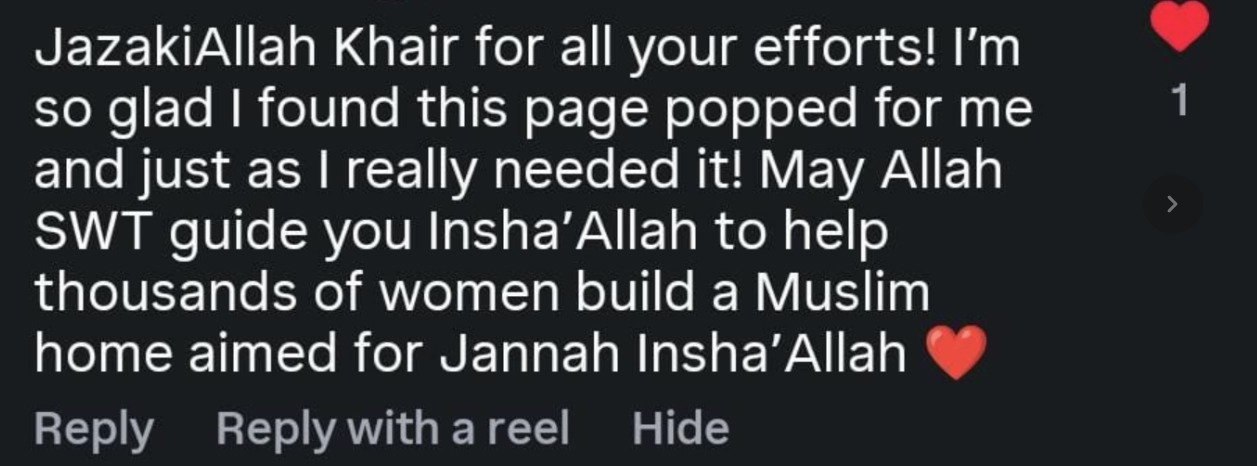 Testimonial thanking Nikah Blueprint for helping women build Muslim homes