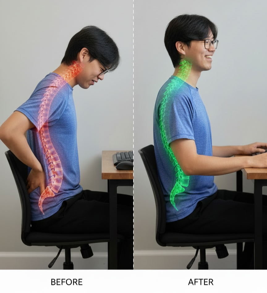 Desk worker doing a movement snack at their workstation