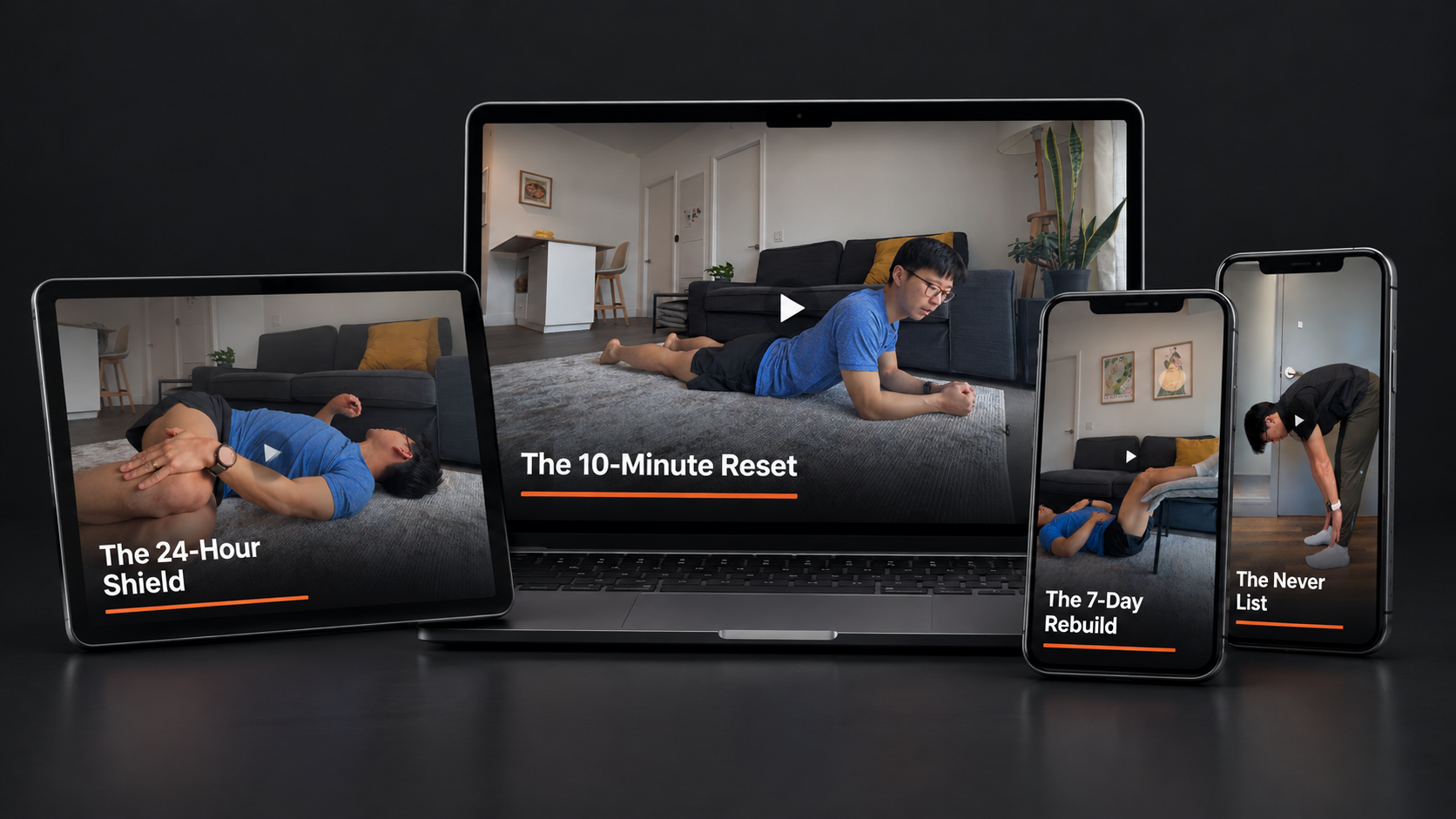 Flare Up Fix videos shown on a laptop, tablet and phones