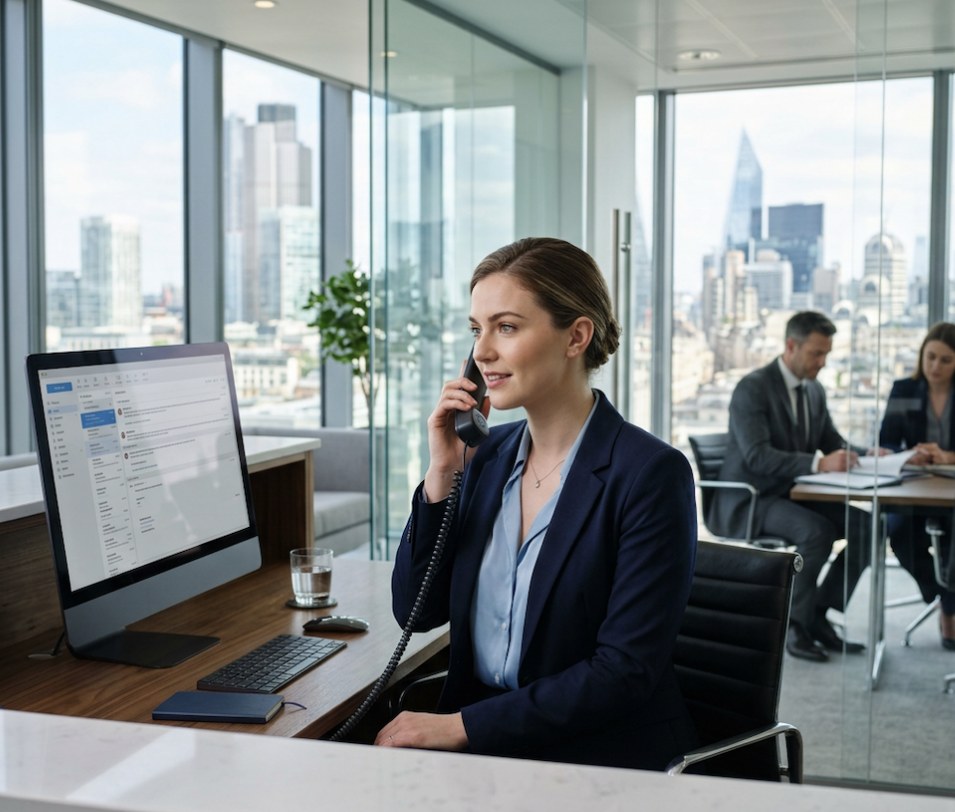 Intake staff answering a client call promptly in a modern law office