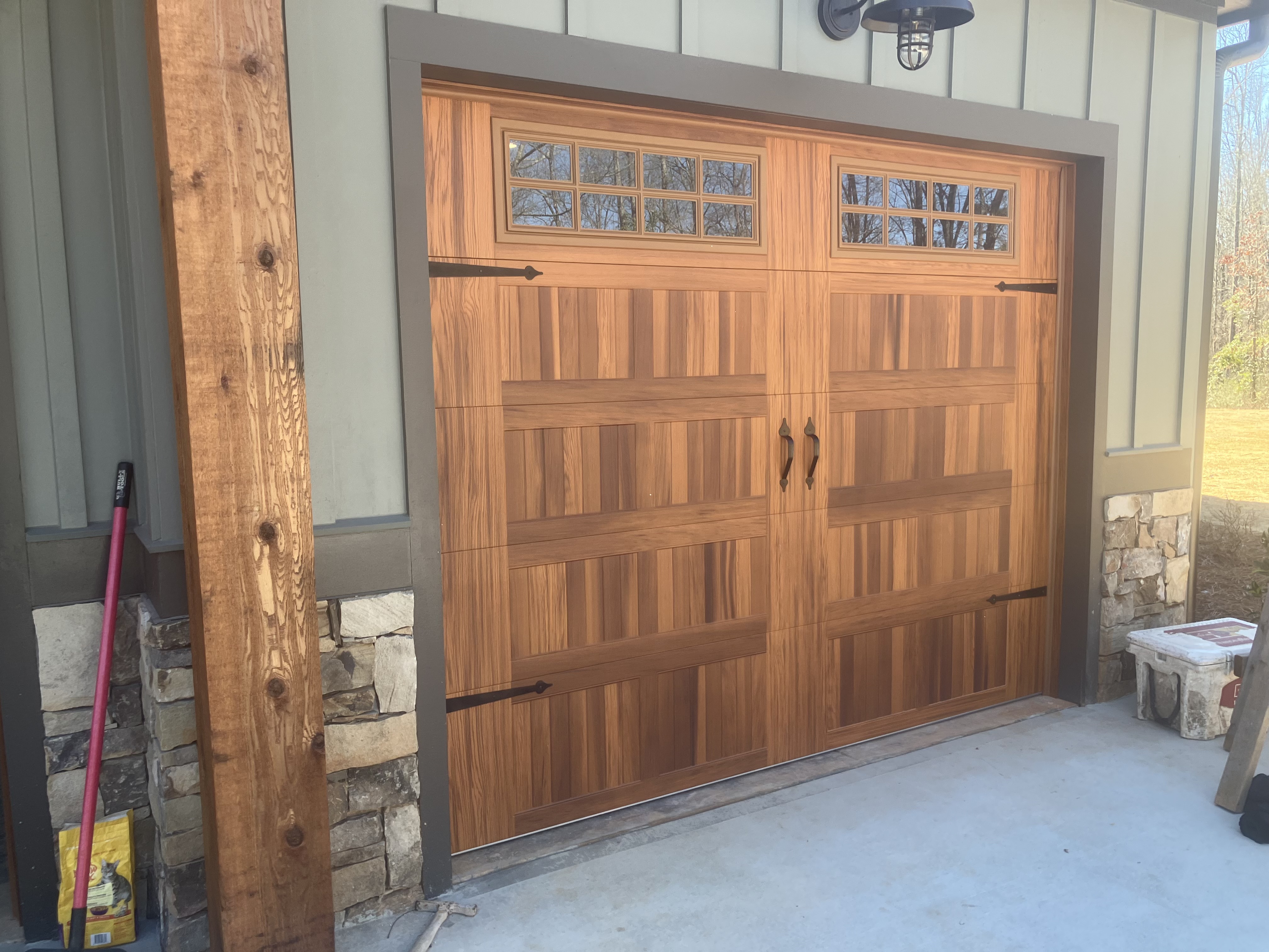Custom cedar garage door installation