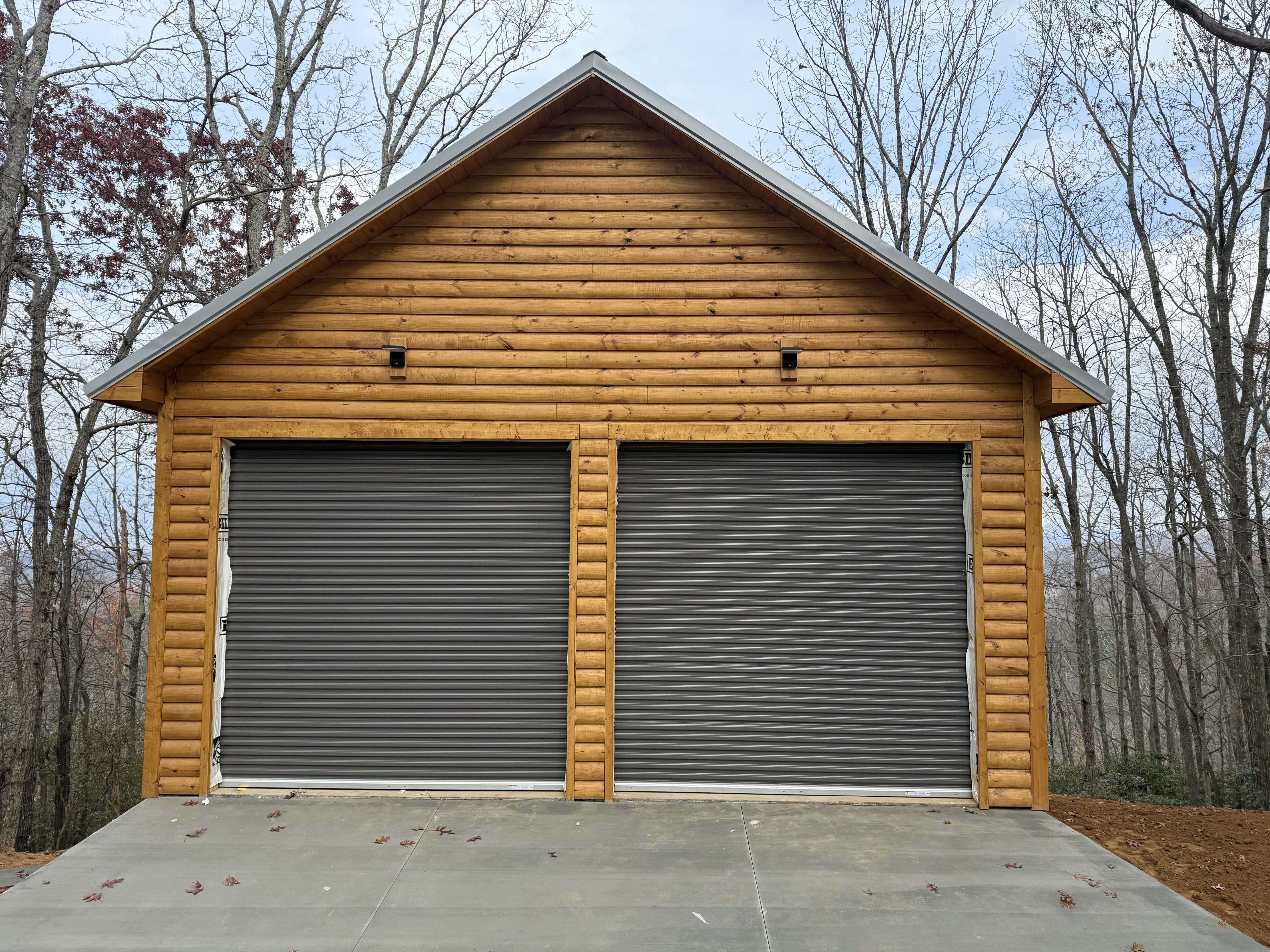 Detached garage shop doors installation