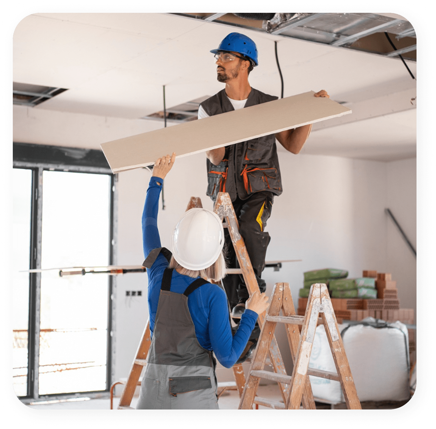 man repairing the roof of the office