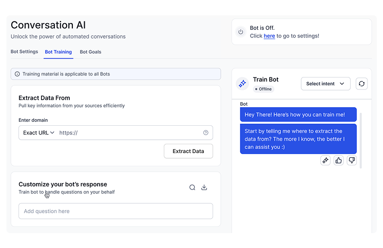 HighLevel Conversation AI training screen inside the platform