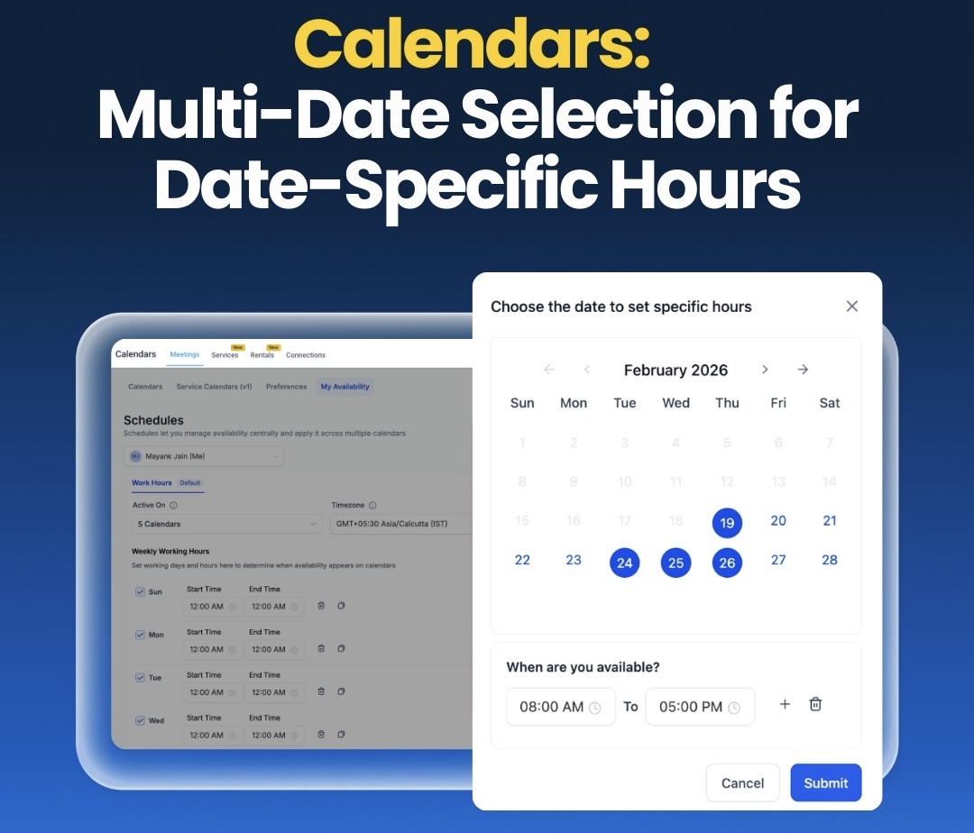Calendars: Multi-Date Selection for Date-Specific Hours
