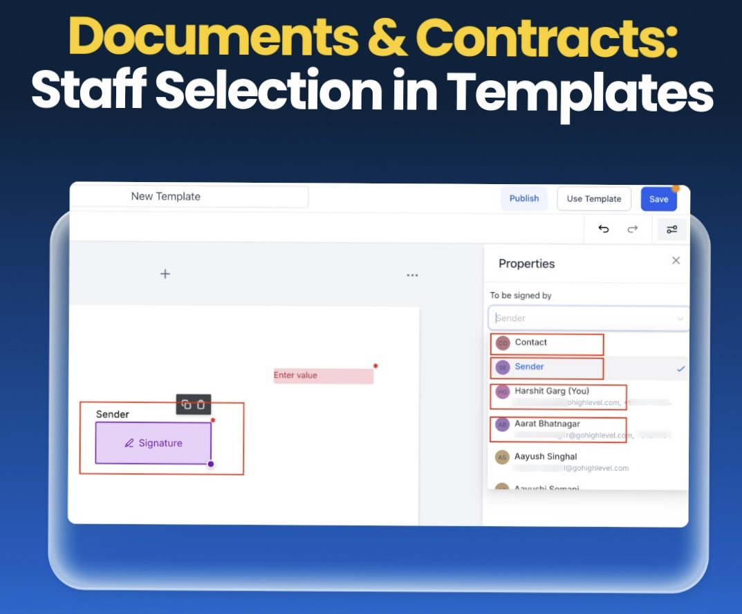 Documents & Contracts: Staff Selection in Templates