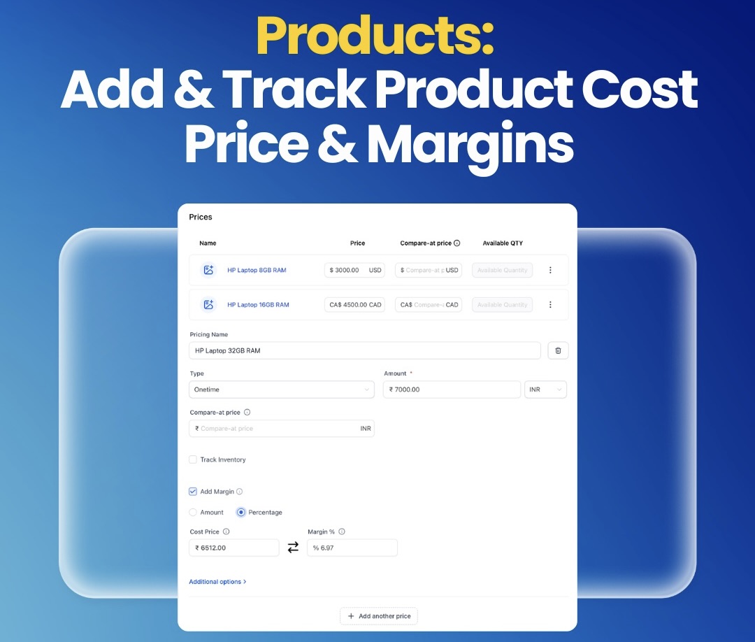 Products: Add & Track Products Cost Price & Margins