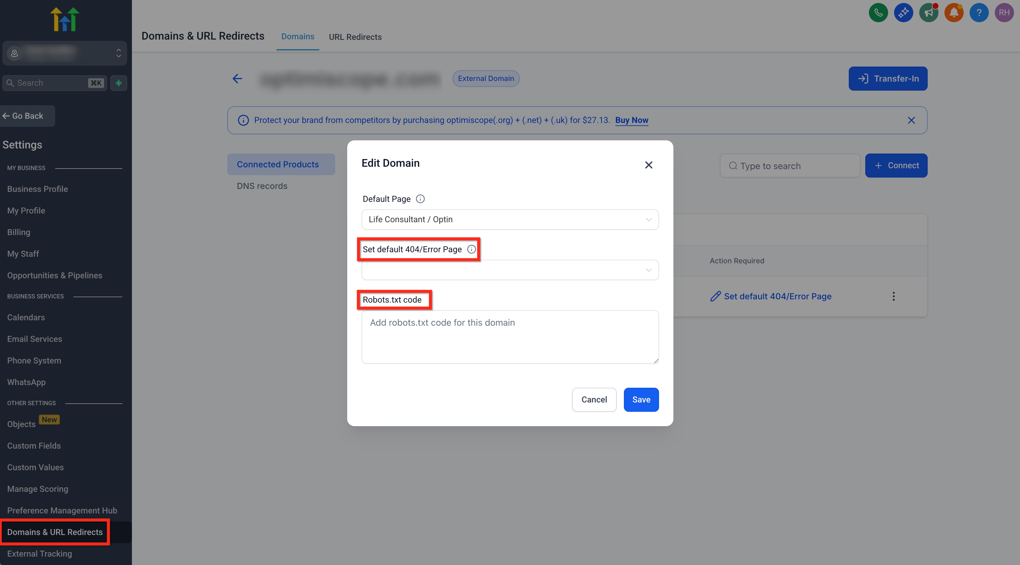 404 Robots.txt Settings
