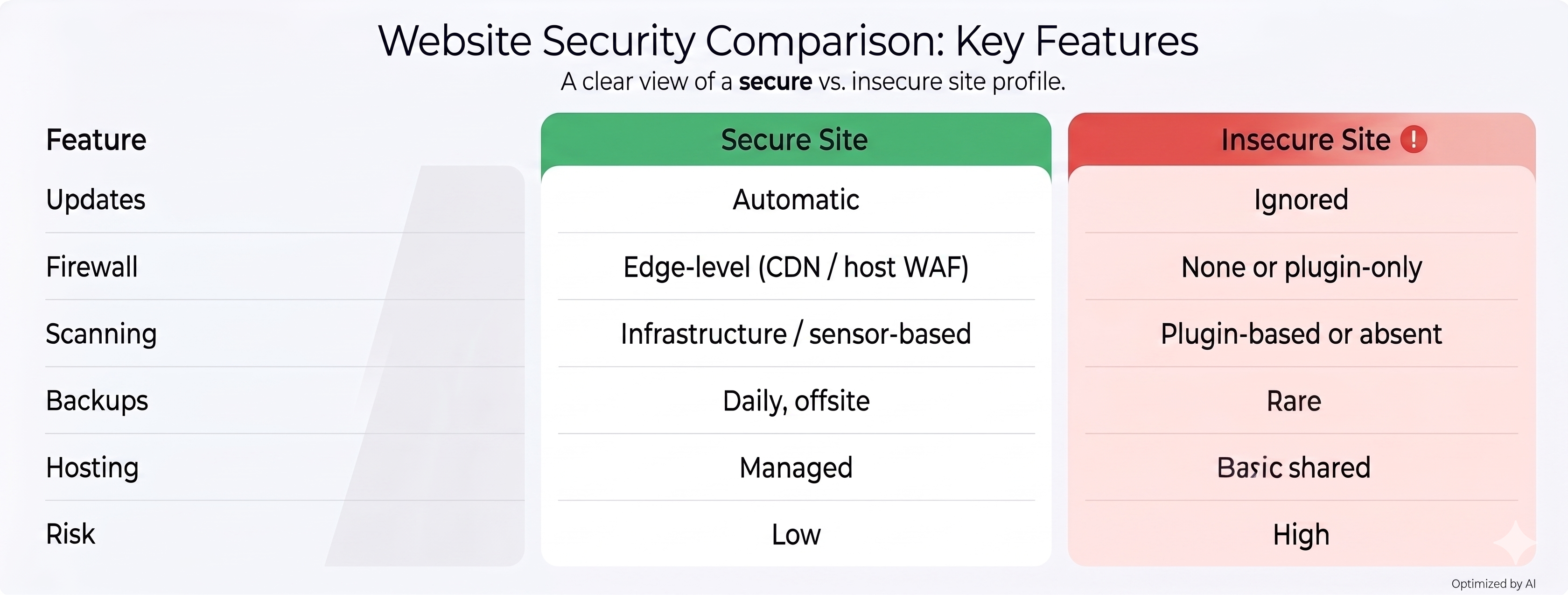 Website security comparison chart