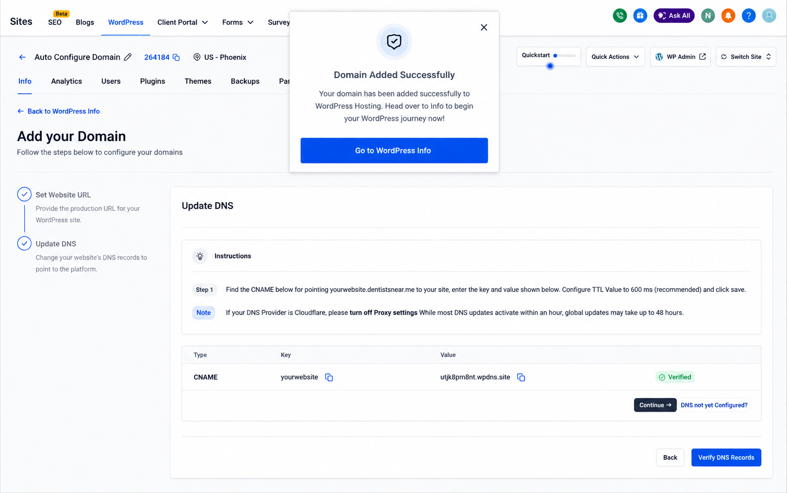 DNS verification and completion DNS verification and completion