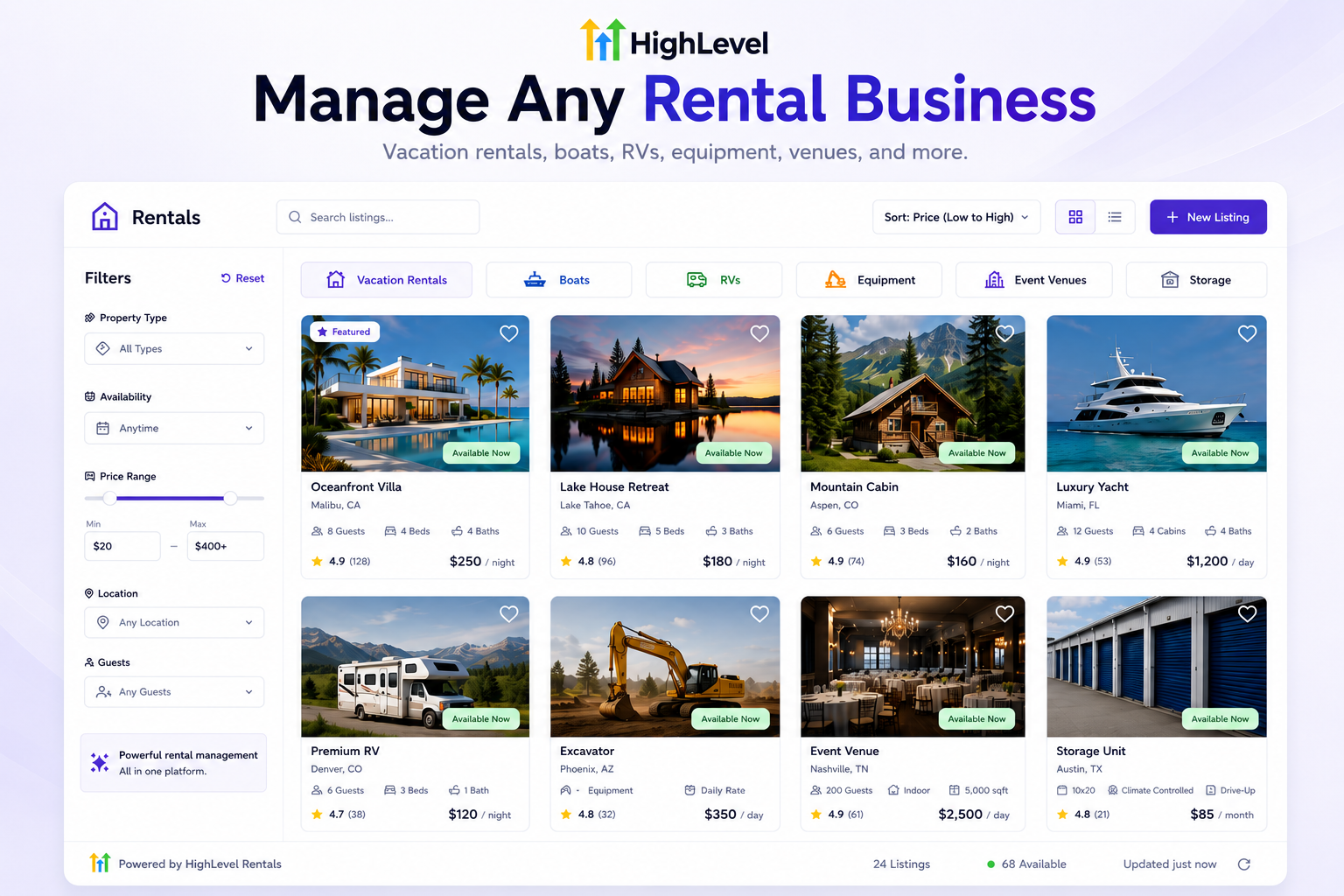 Rental listings in HighLevel