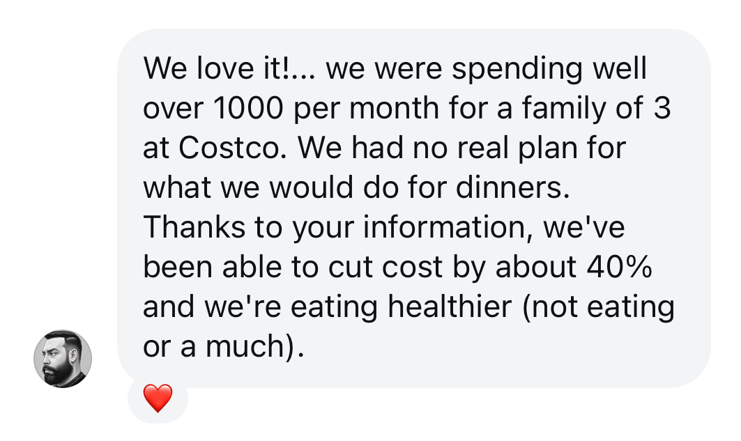 iMessage screenshot from Tray S about cutting grocery costs 40 percent