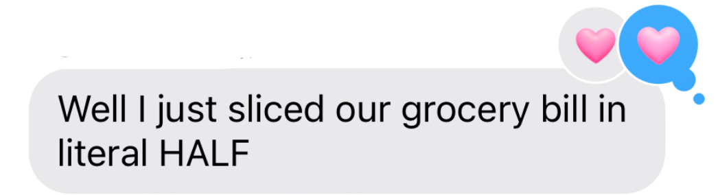 iMessage screenshot - grocery bill cut in half