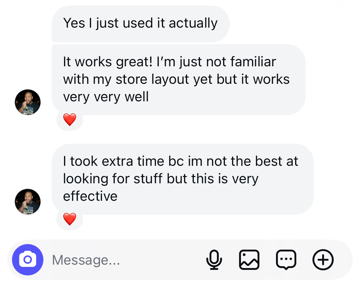 iMessage from a customer saying the system works great