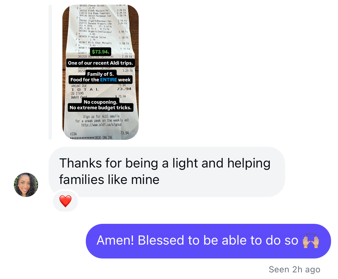 iMessage from a customer thanking The Discipled Home