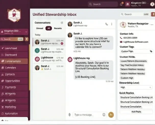 Lighthouse Software Suite unified inbox showing client conversations across channels