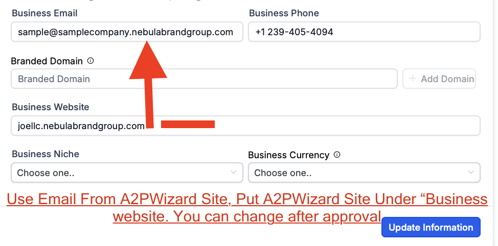 Business profile setup and details example