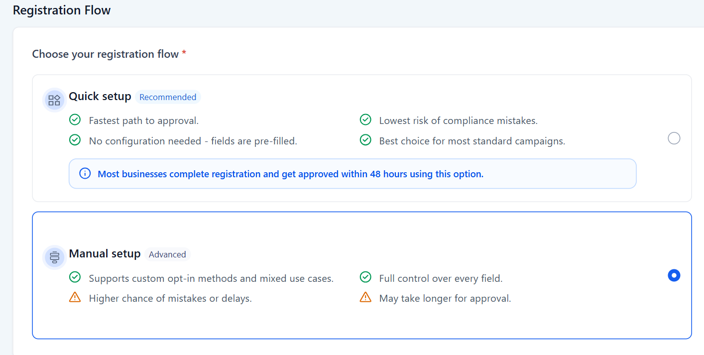 Manual Setup selection