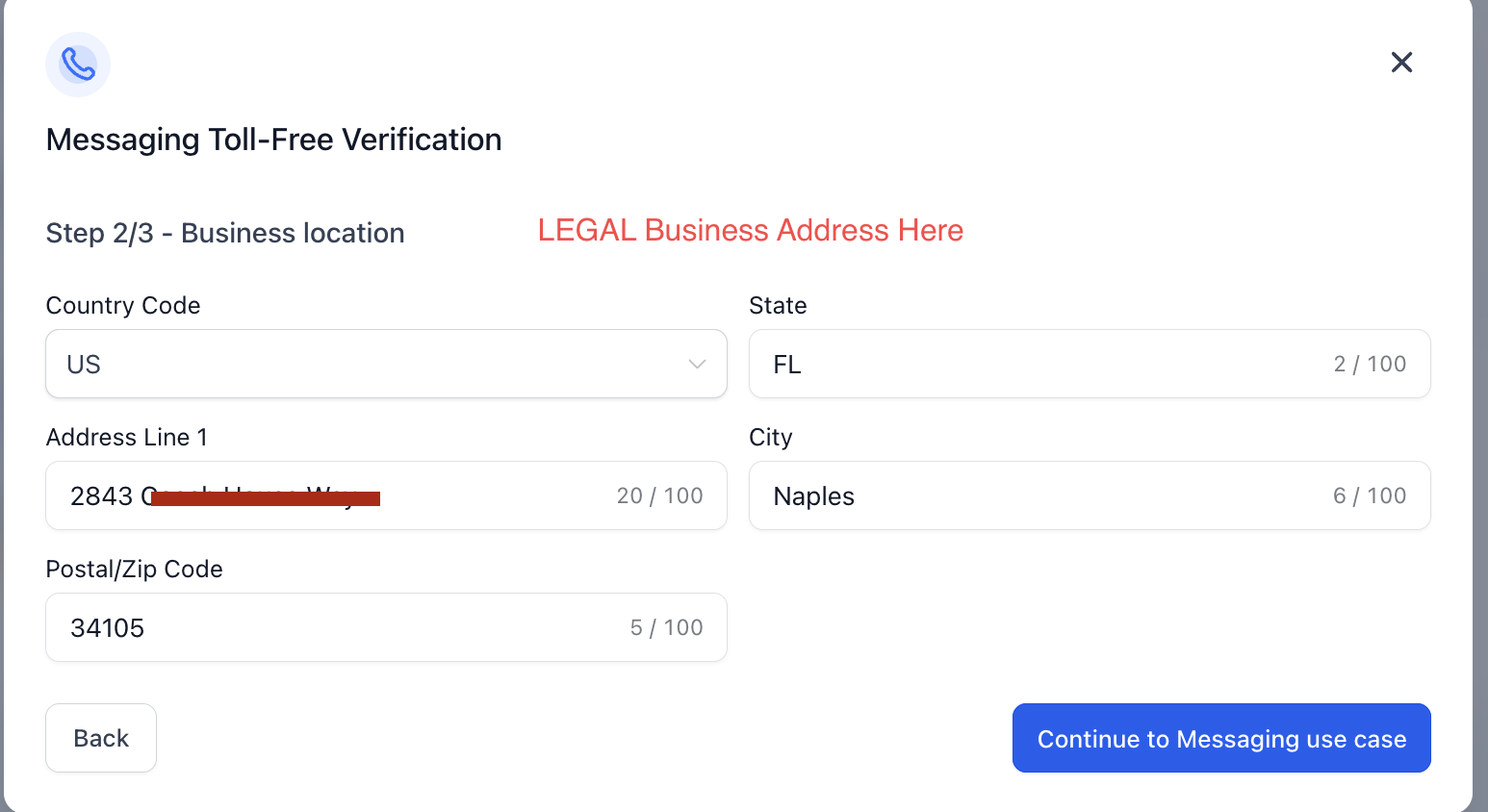 Toll-Free Step 2 - Business Location