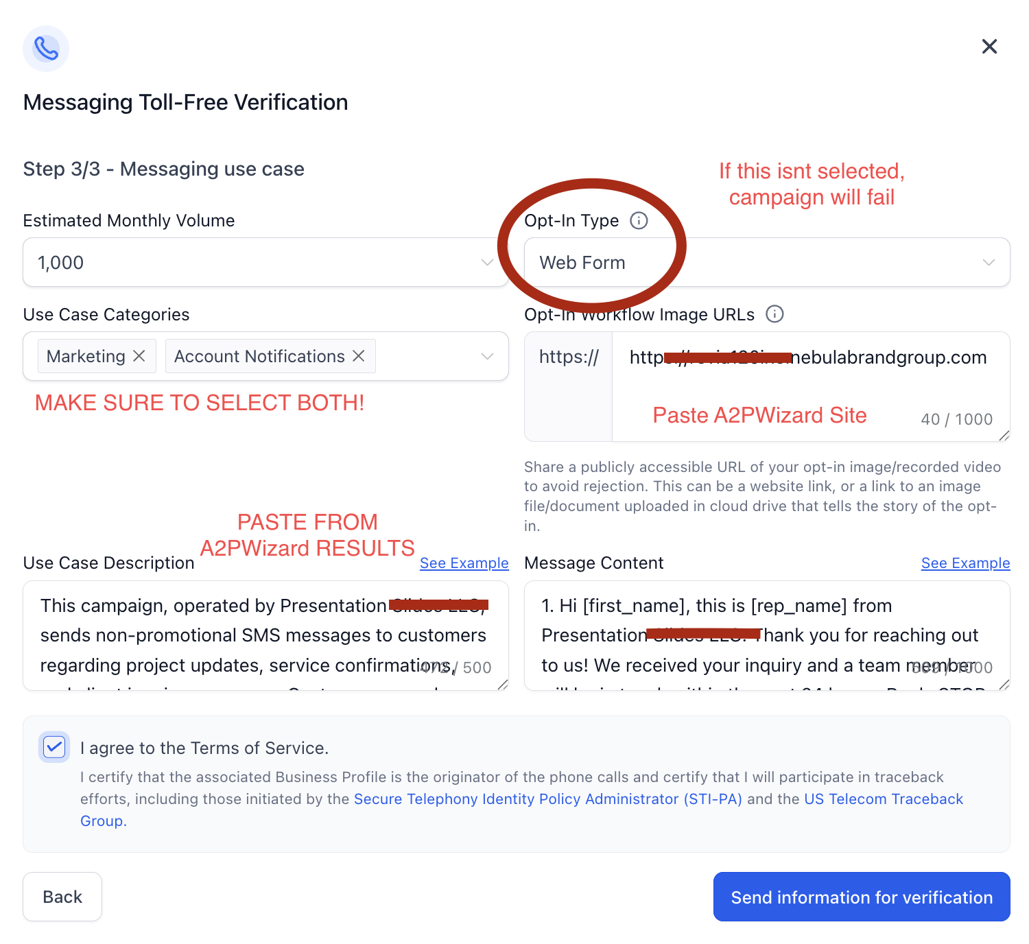 Toll-Free Step 3 - Messaging Use Case