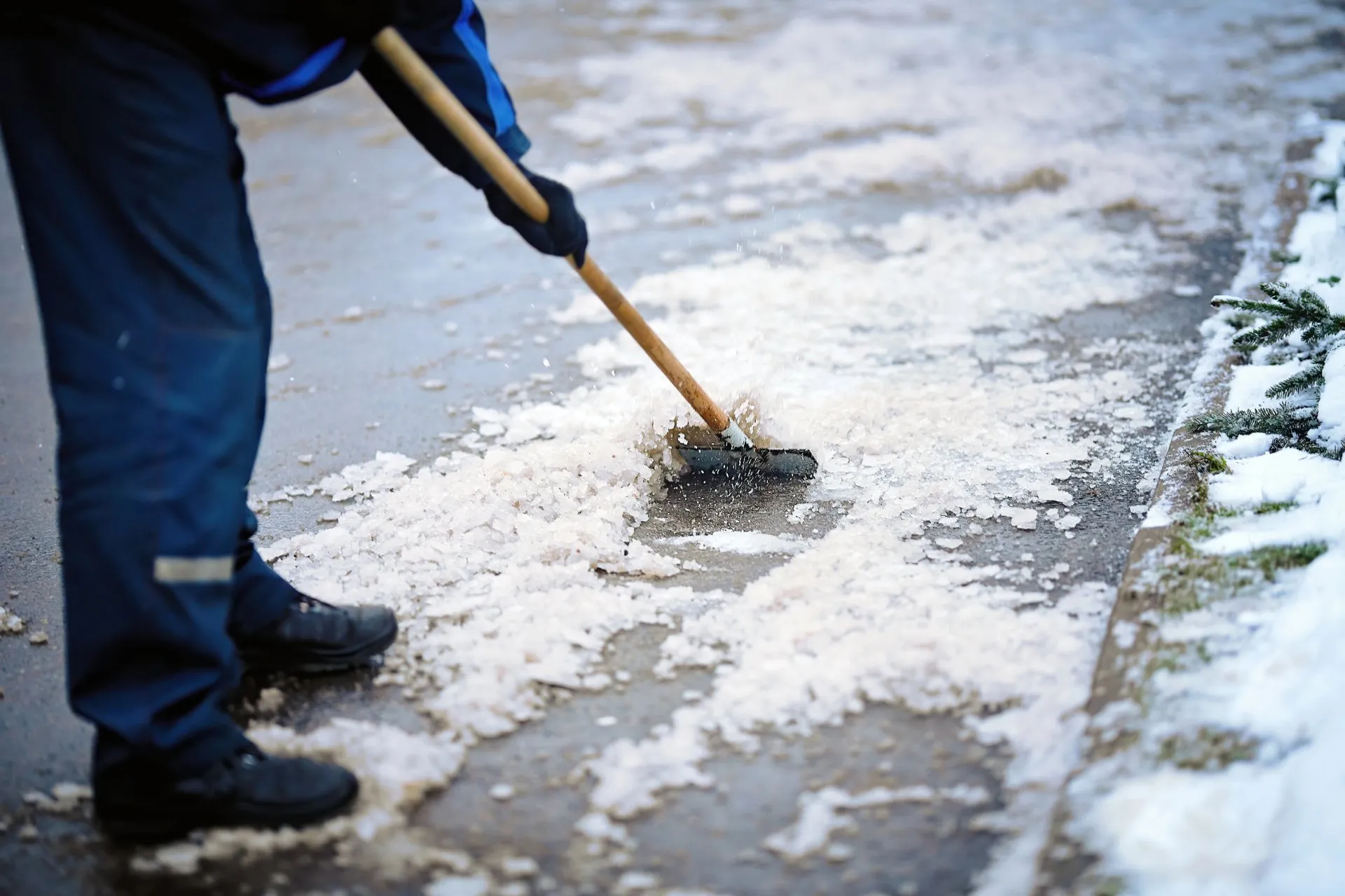 A cleared and salted walkway after ice removal