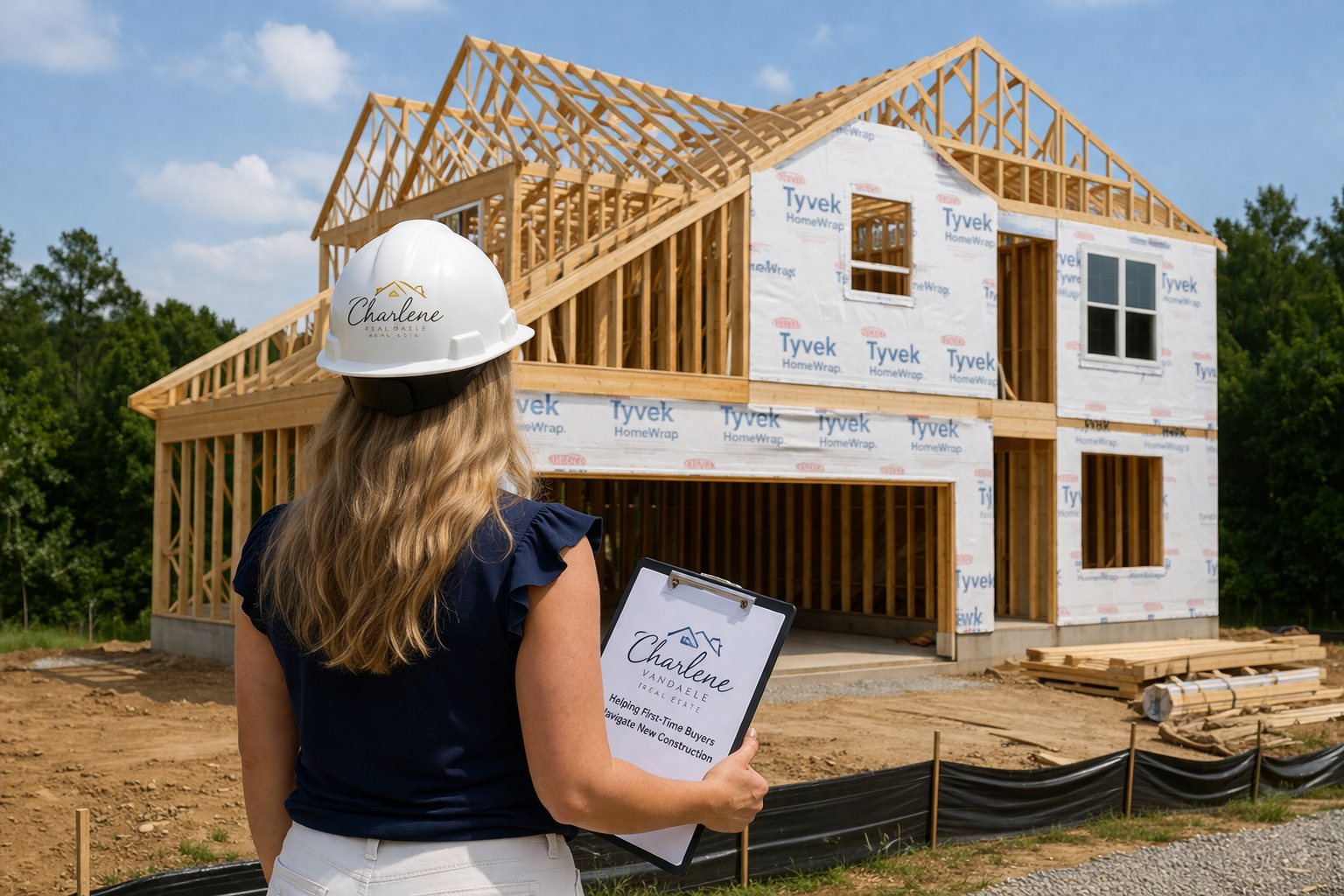 New construction home framing stage in Greenville South Carolina for first-time home buyers building a house New construction home framing stage in Greenville South Carolina for first-time home buyers building a house