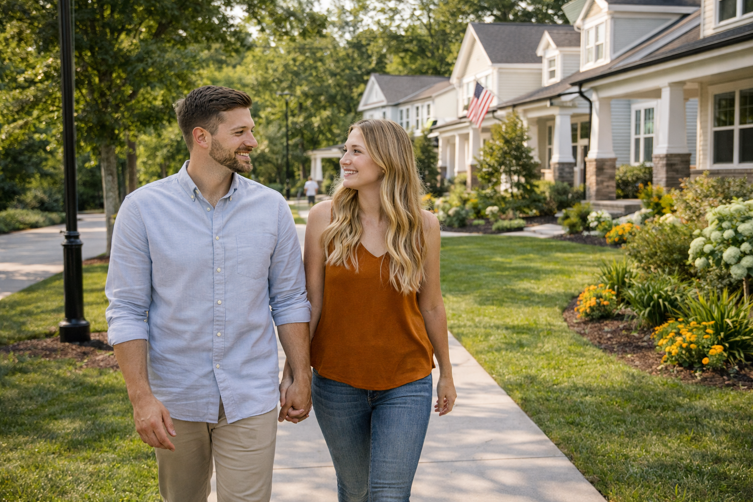 First-time home buyers exploring a neighborhood in Greenville South Carolina while relocating First-time home buyers exploring a neighborhood in Greenville South Carolina while relocating